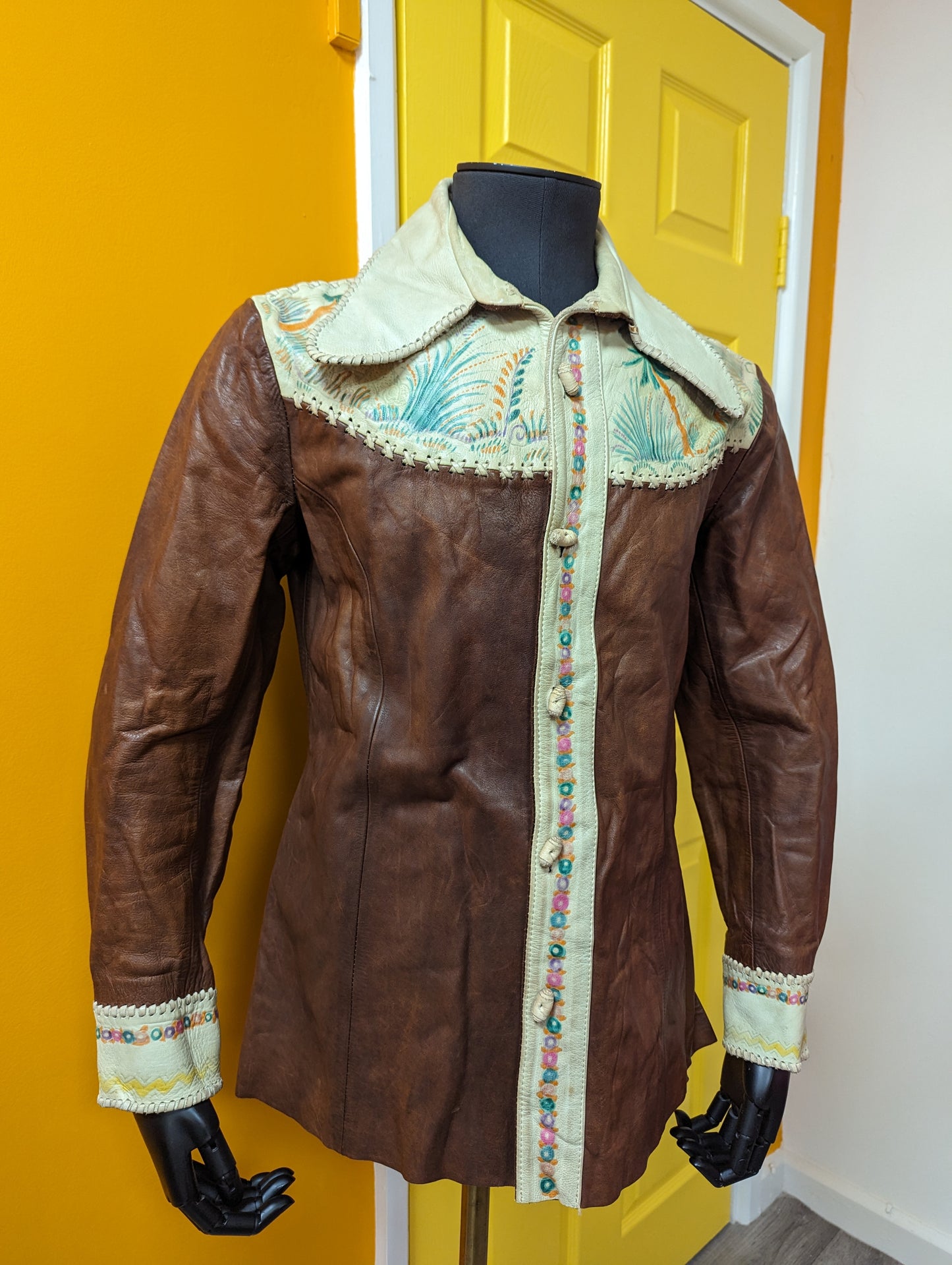 Rare 1970s Char hand painted Mexican leather shirt