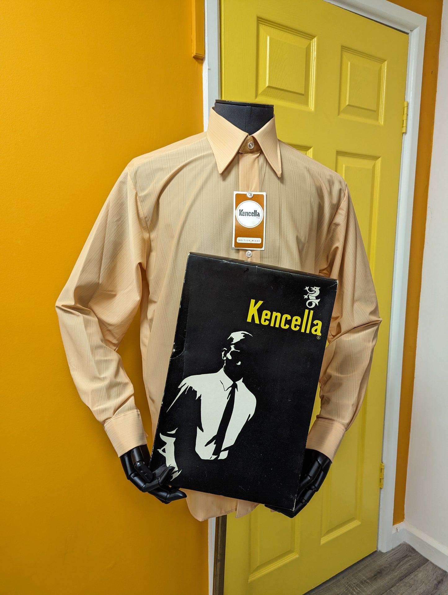 Deadstock 1970s Kencella nylon shirt and box - 16" collar