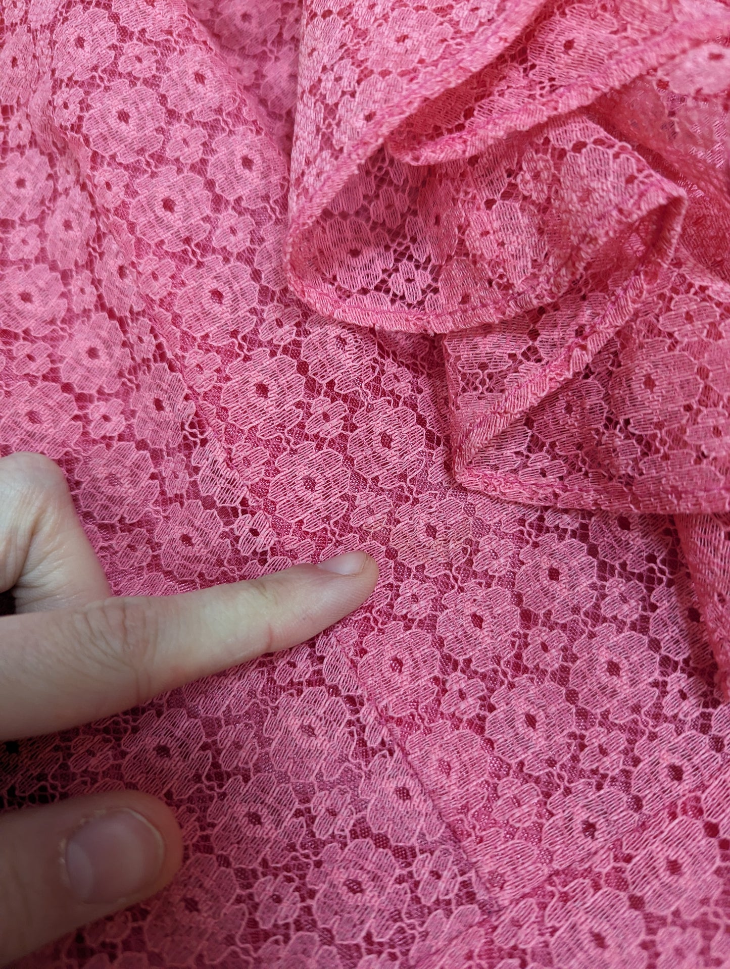 Fabulous 1960s pink lace ruffle front dress - XS