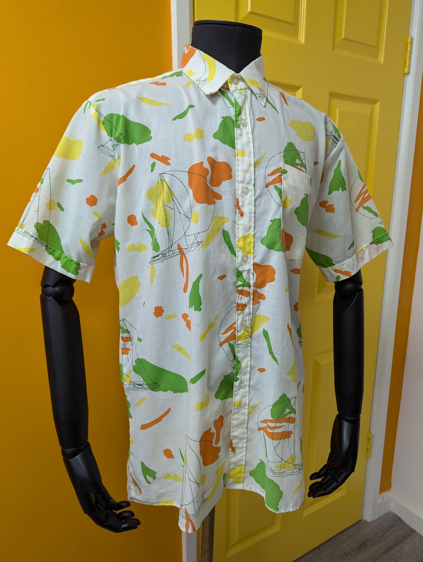 1970s Hot Summer by McDuncan novelty boat print shirt