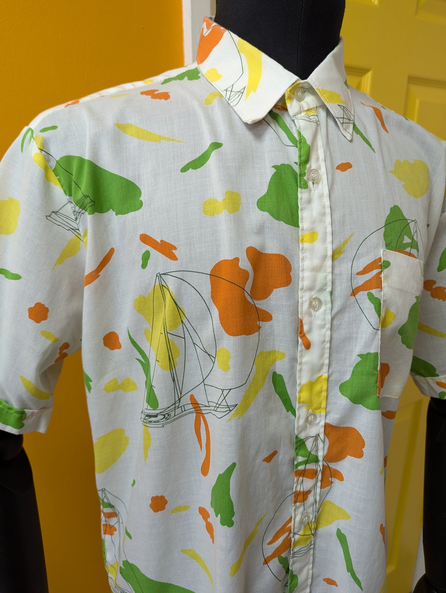 1970s Hot Summer by McDuncan novelty boat print shirt