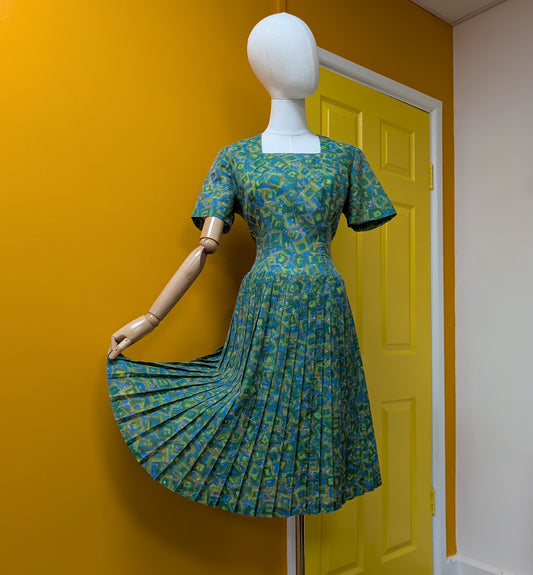 1960s Kitty Copeland green dress - Size 8/10