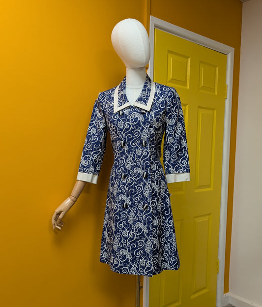 Gorgeous 1960s blue/white coat - XXS/XS