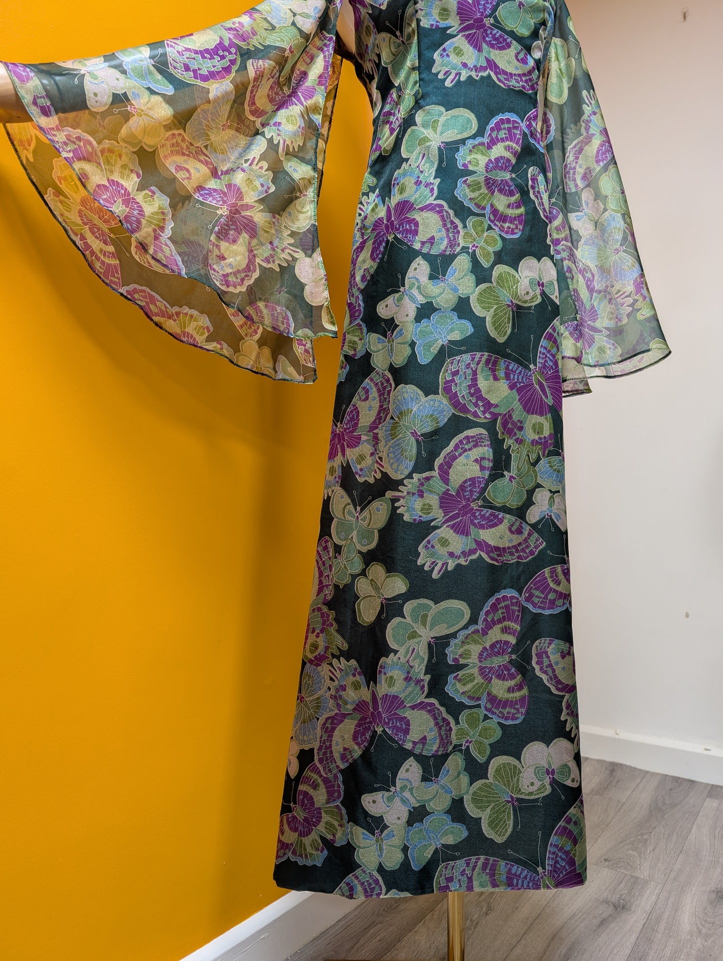 1970s Alexander Clare butterfly print maxi dress - Size 10/12