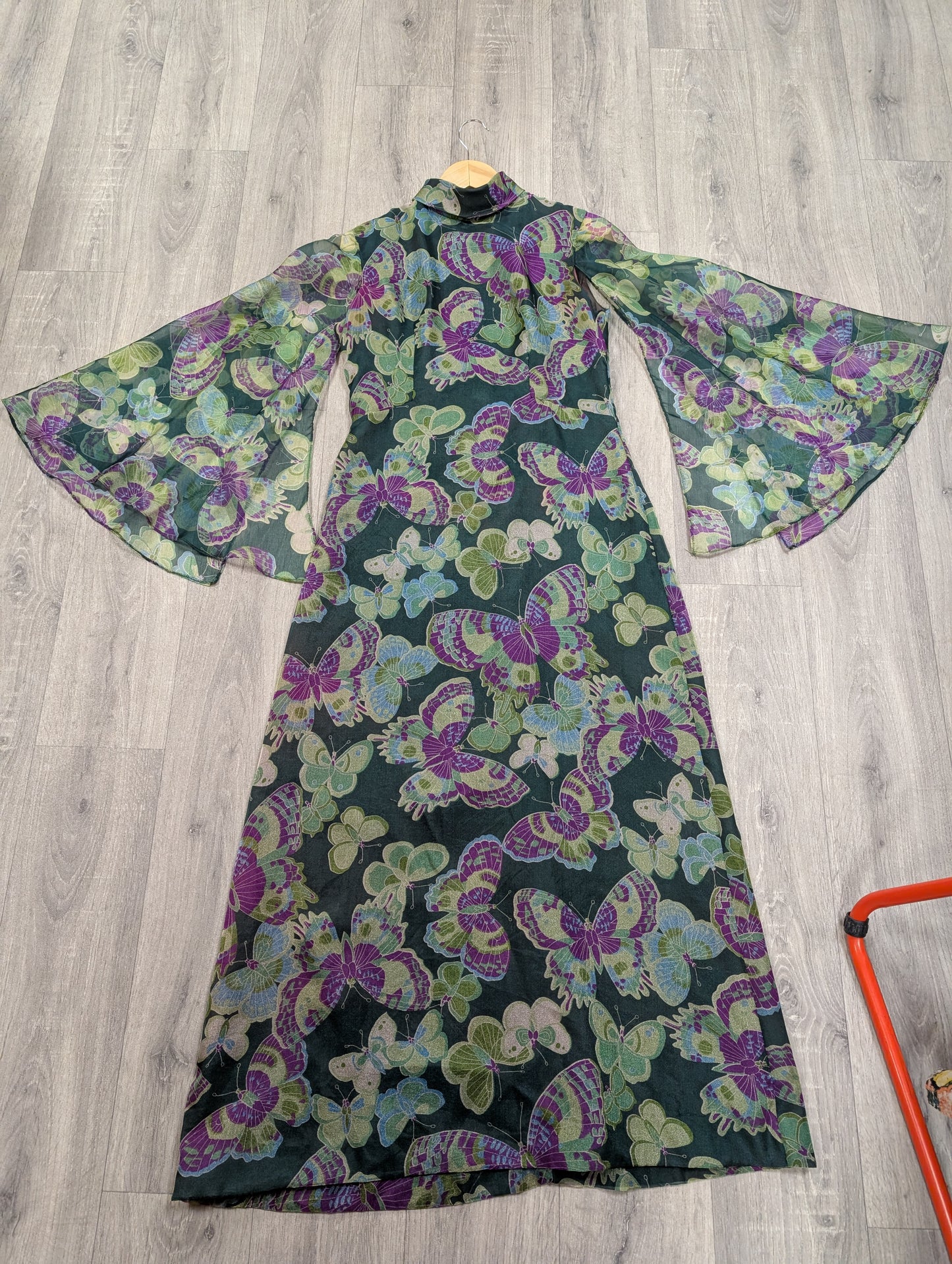 1970s Alexander Clare butterfly print maxi dress - Size 10/12