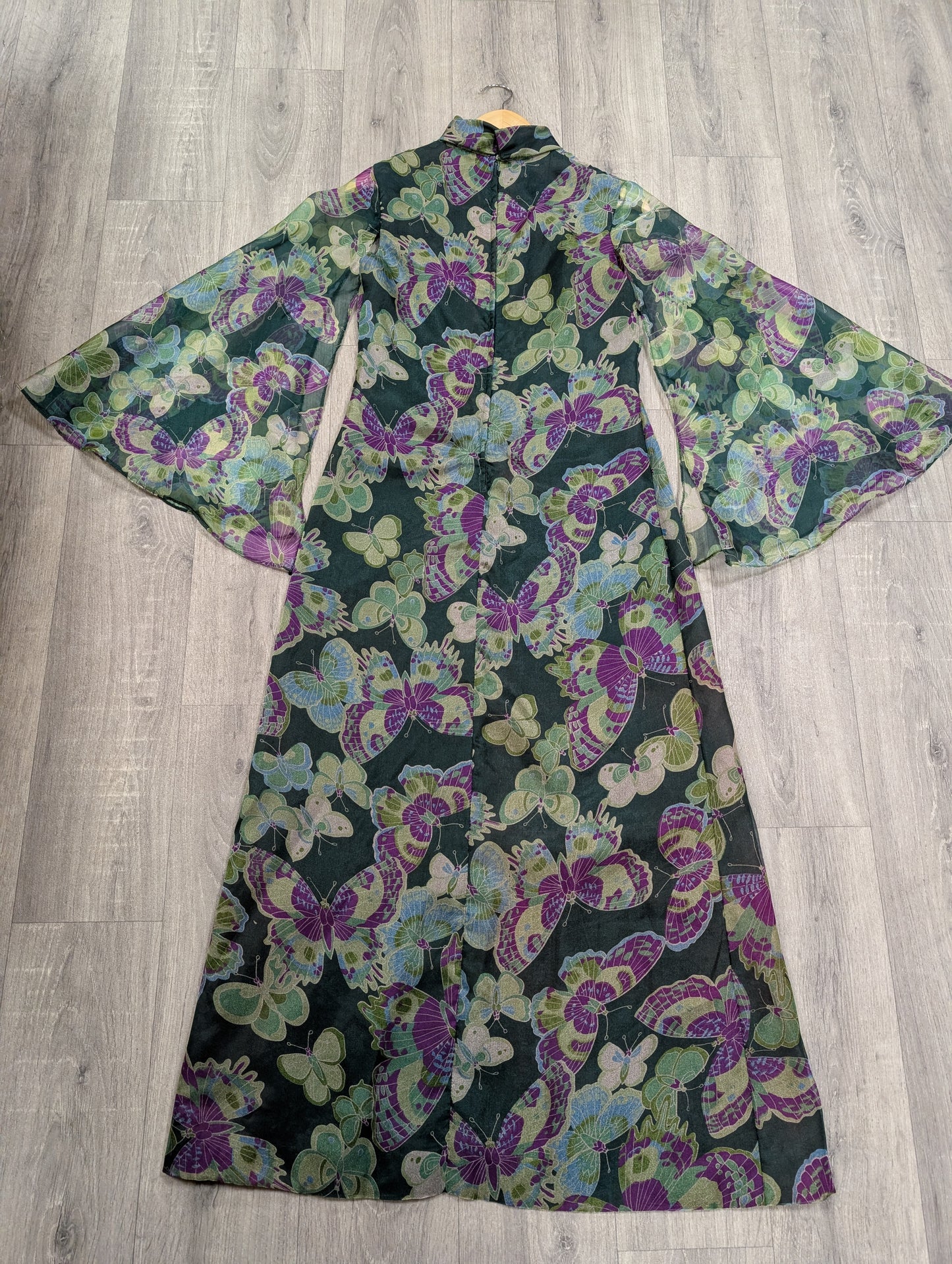 1970s Alexander Clare butterfly print maxi dress - Size 10/12