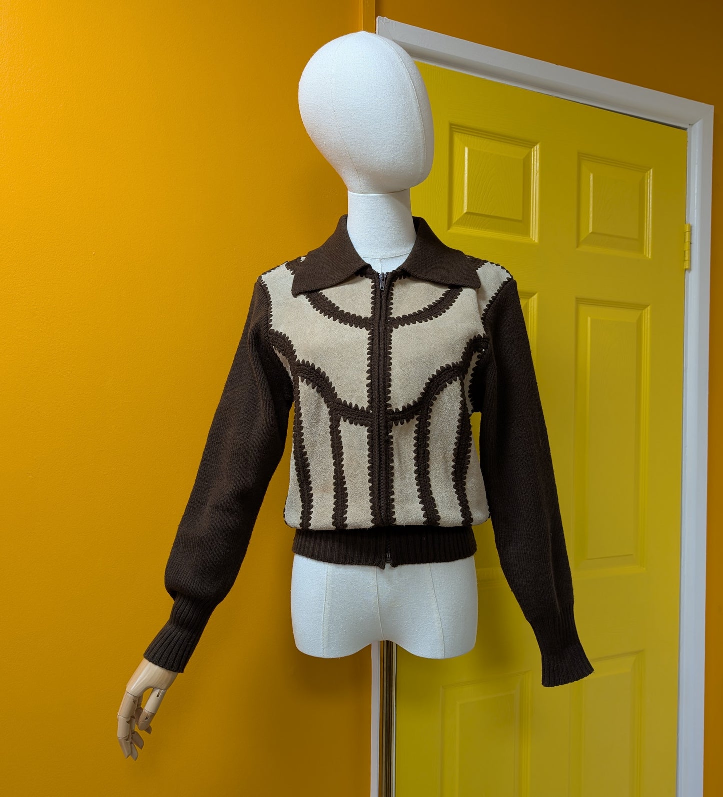 1970s brown acrylic and suede jacket - XS/S