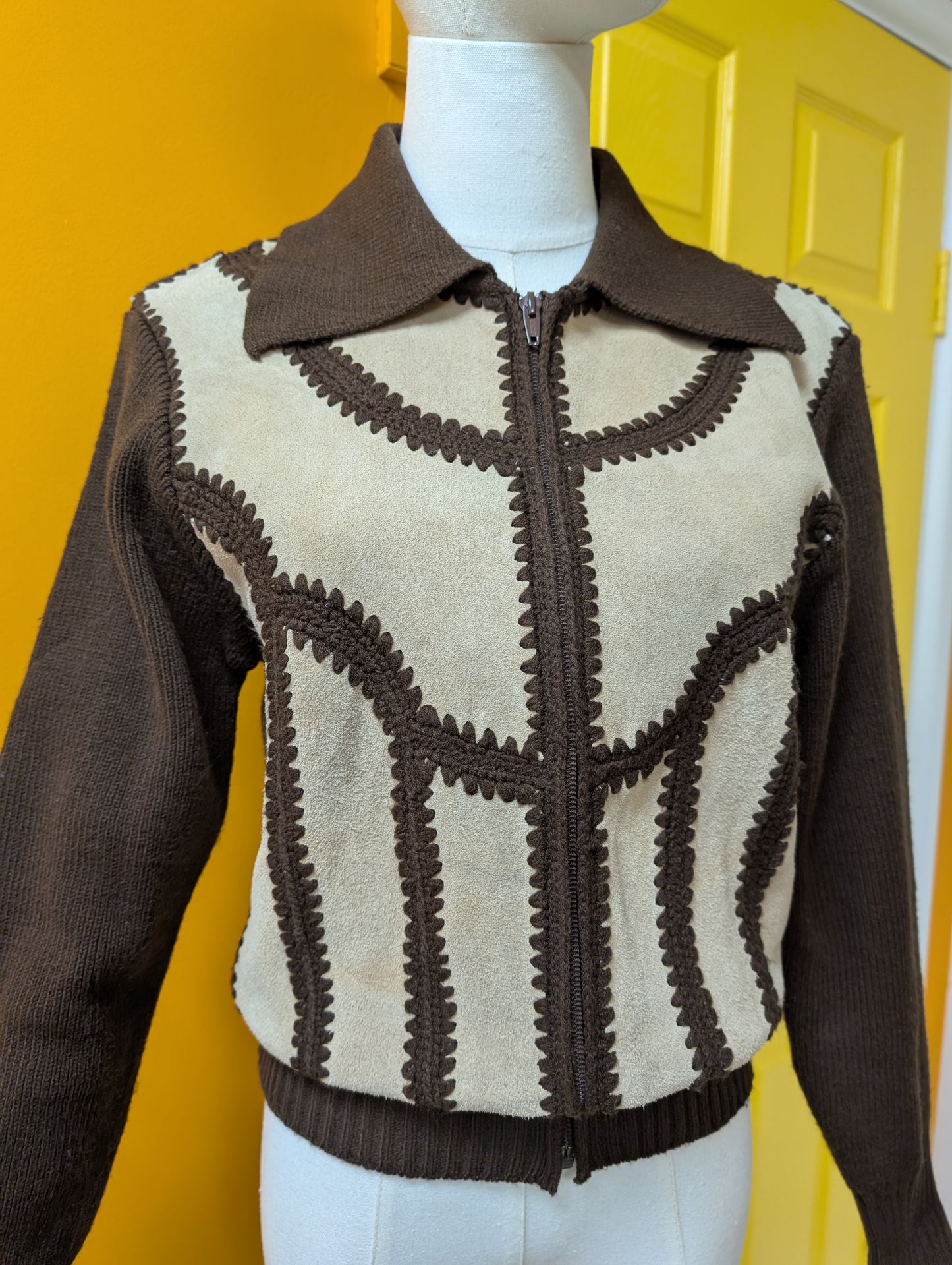 1970s brown acrylic and suede jacket - XS/S