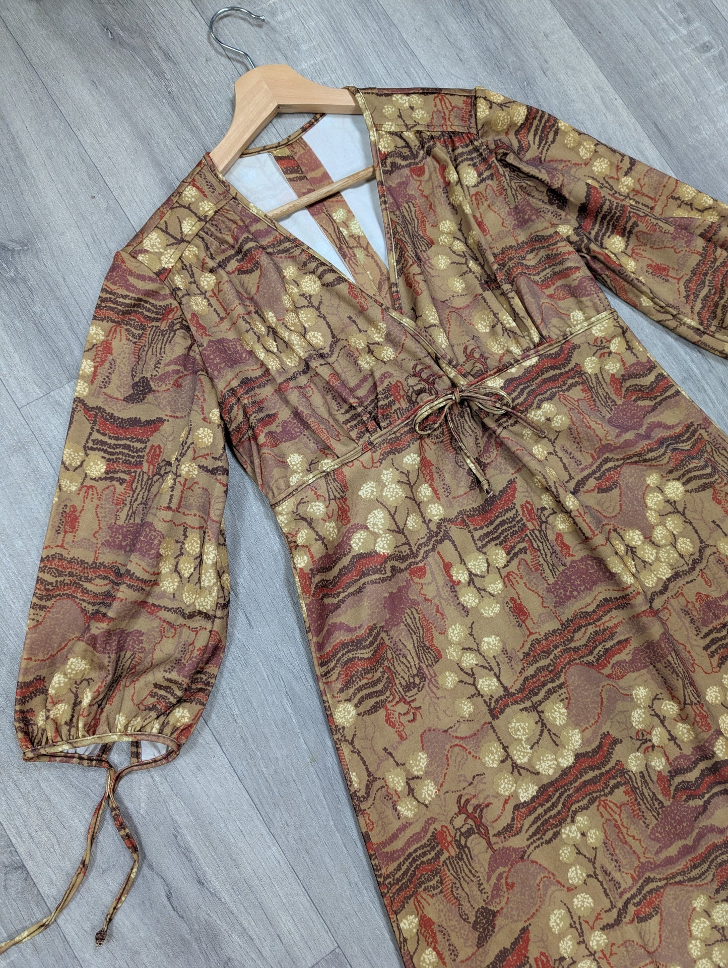 1970s autumnal tree print maxi dress - Size 10