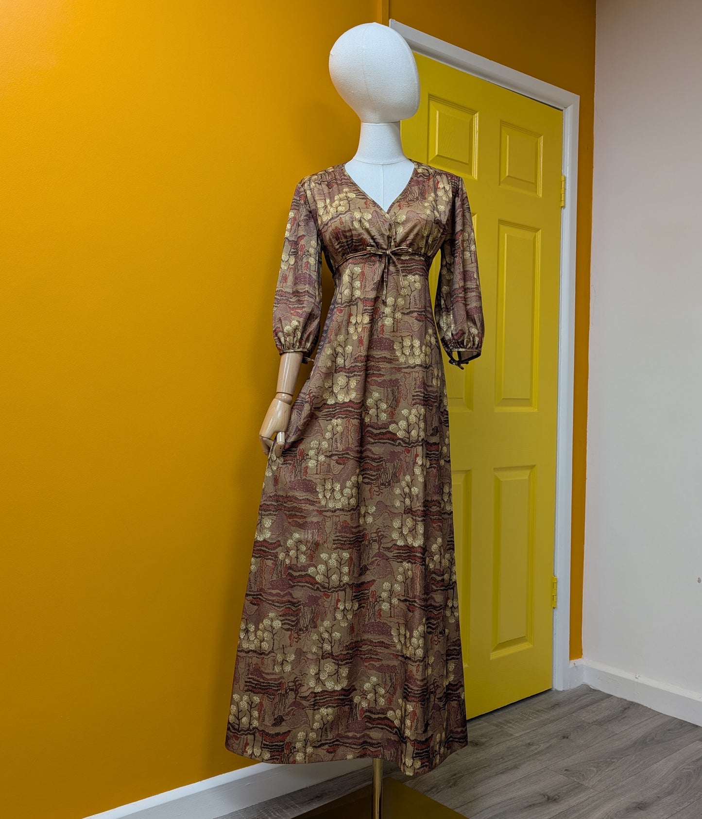 1970s autumnal tree print maxi dress - Size 10