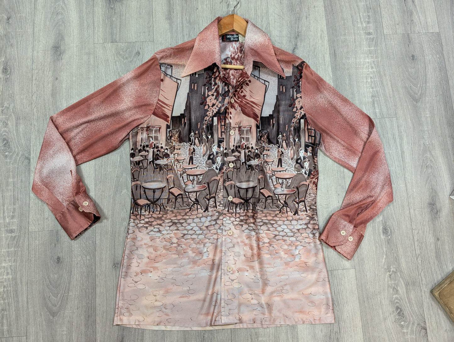 Epic 1970s Studio Five by Drummond novelty print shirt