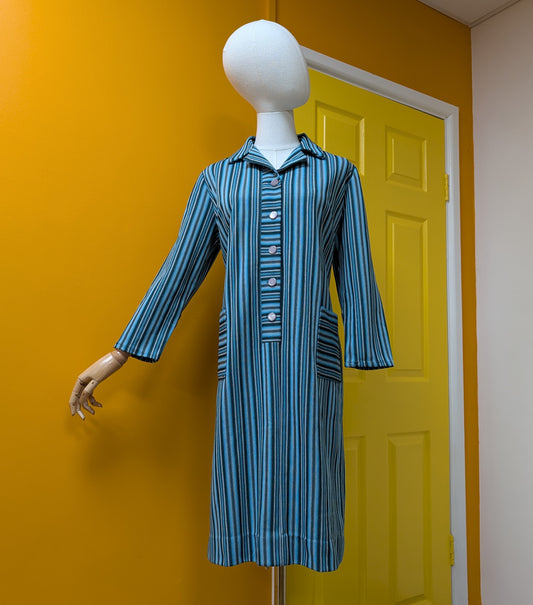 1960s crimplene striped dress - Size 16