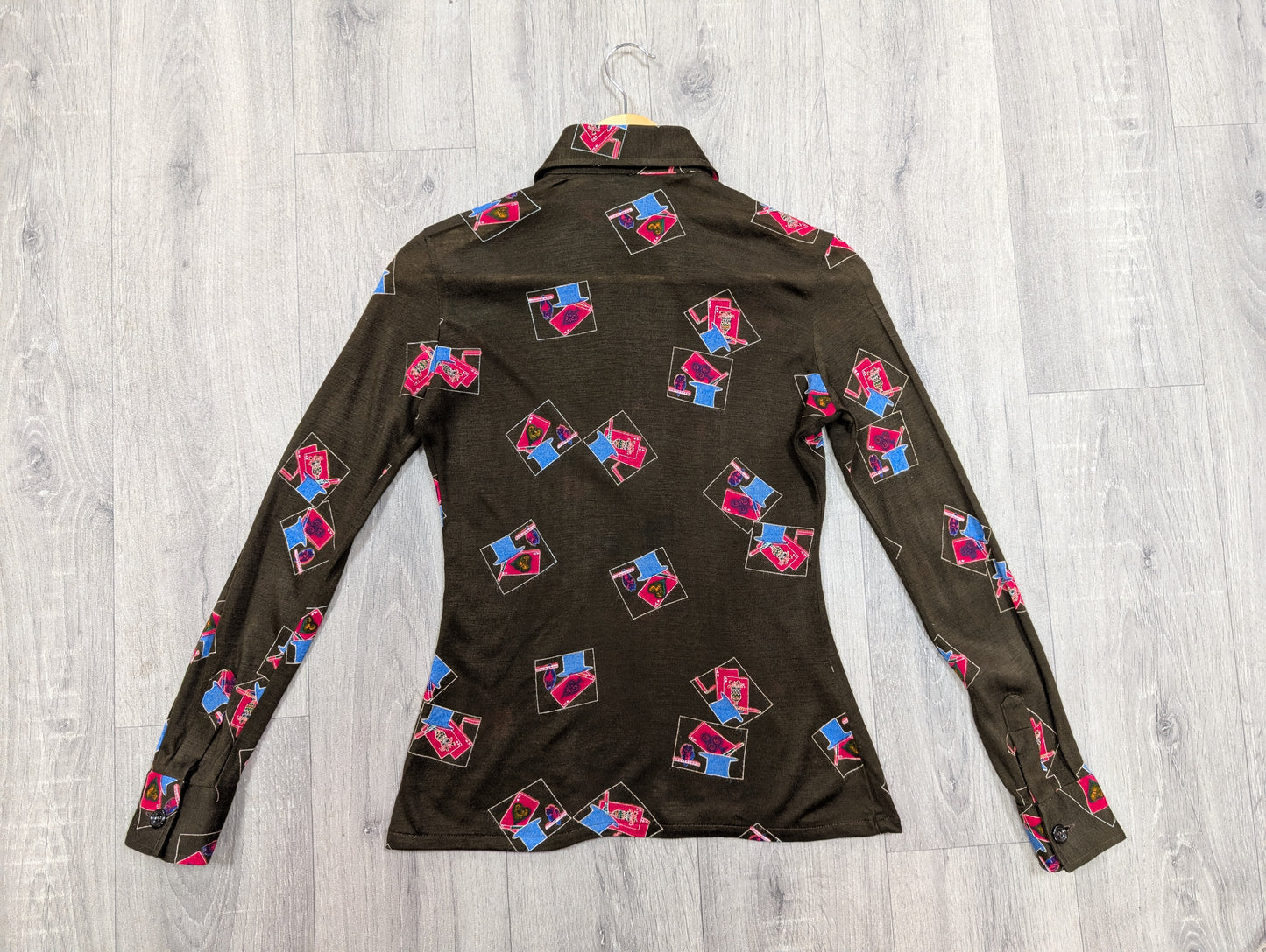 1970s novelty print dagger collar shirt - XS