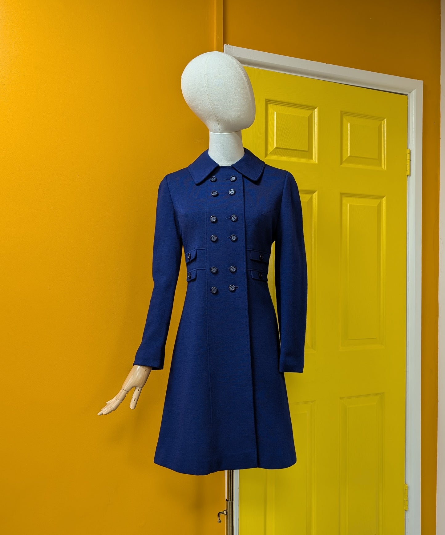 1960s Lantex Knit pure new wool blue coat - XS/S