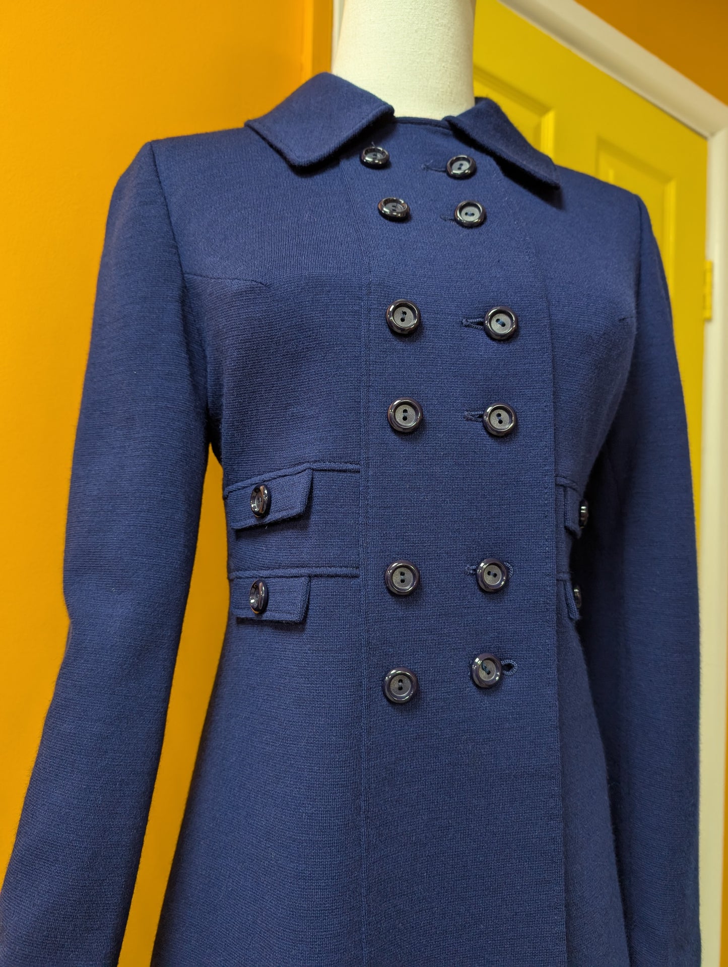 1960s Lantex Knit pure new wool blue coat - XS/S