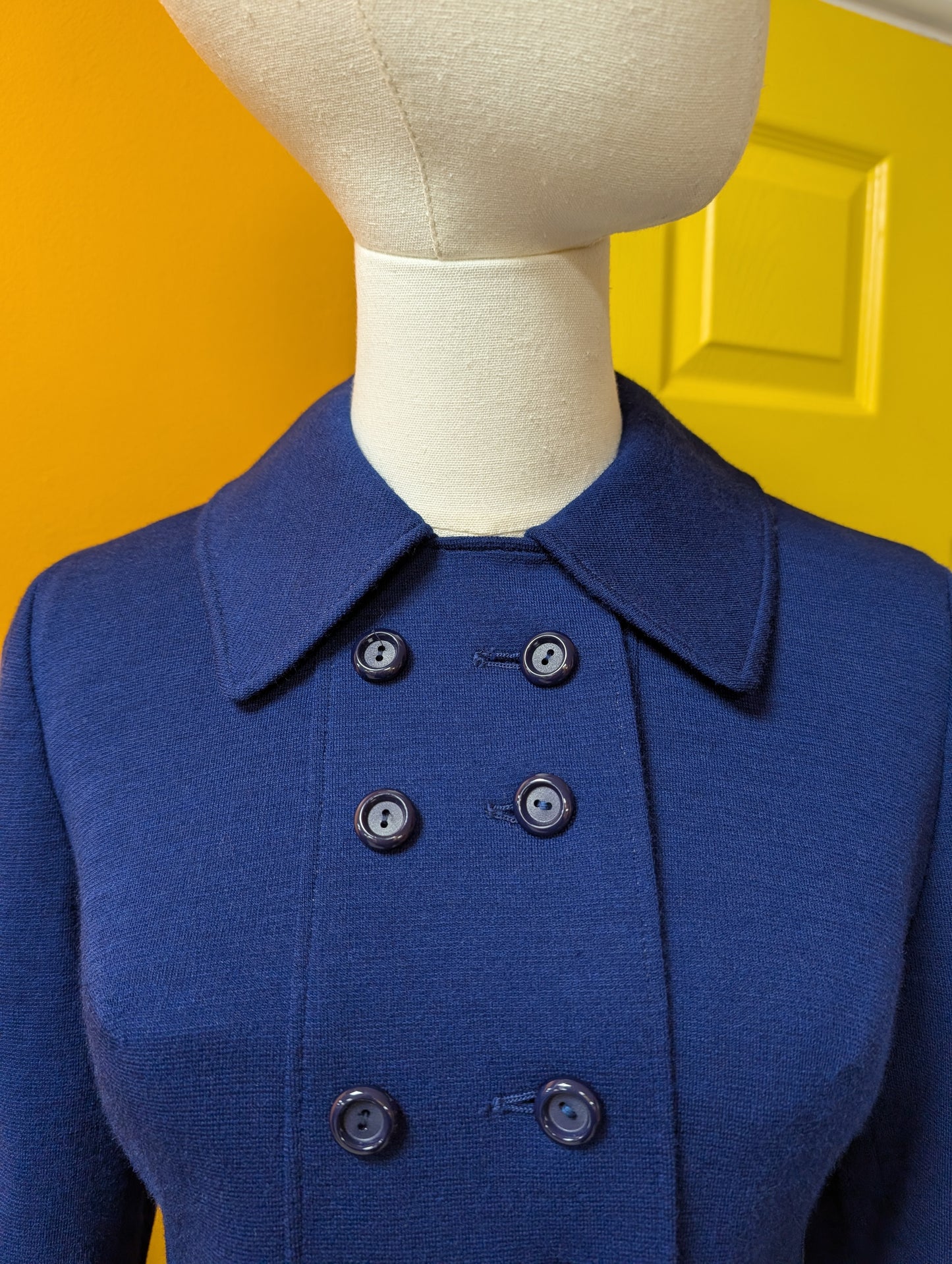 1960s Lantex Knit pure new wool blue coat - XS/S