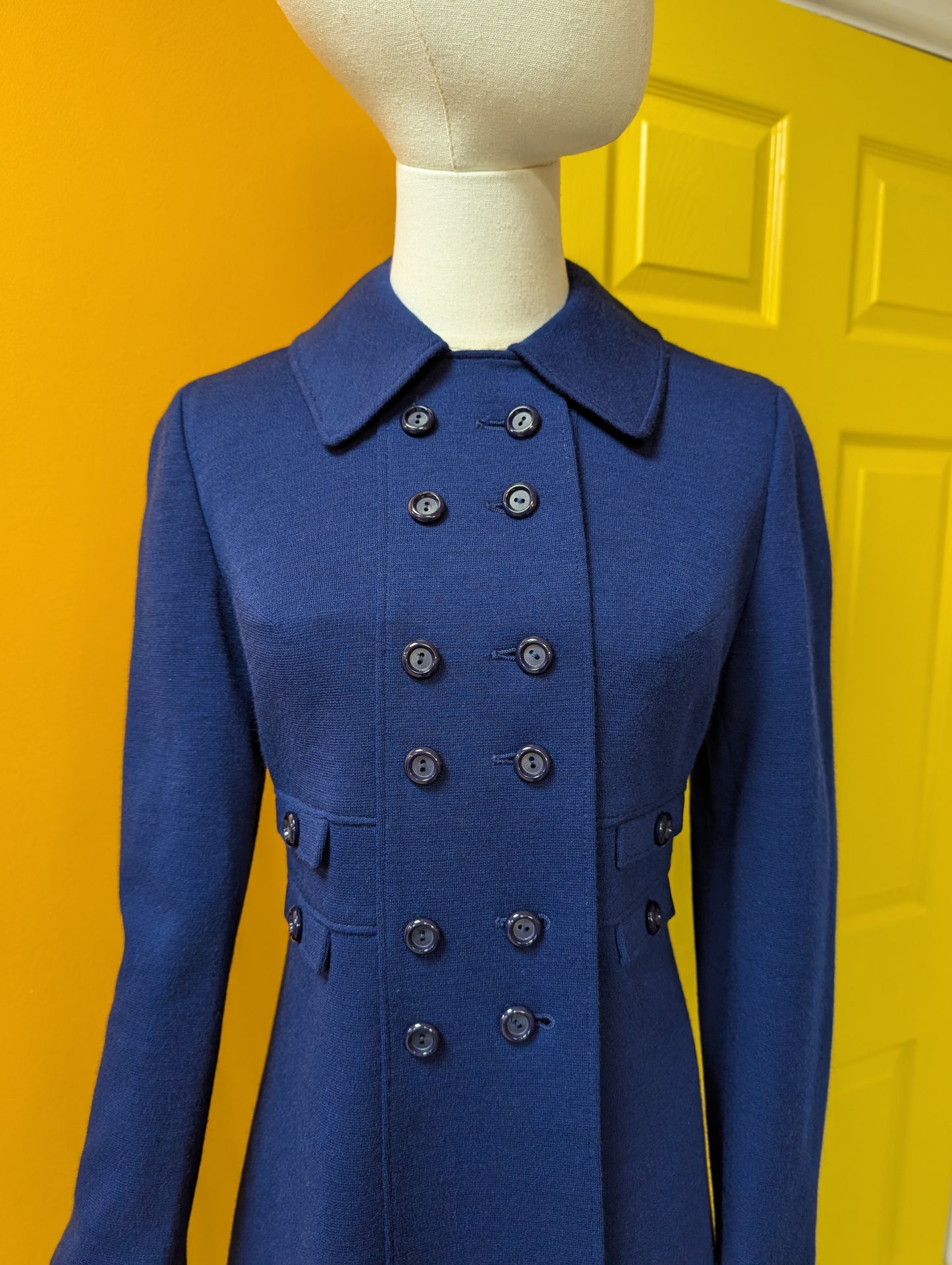 1960s Lantex Knit pure new wool blue coat - XS/S