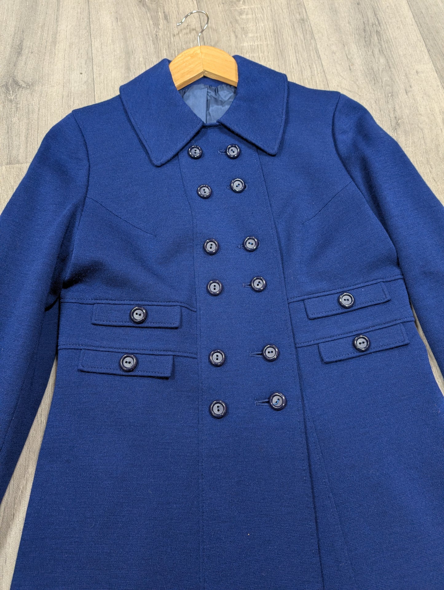 1960s Lantex Knit pure new wool blue coat - XS/S