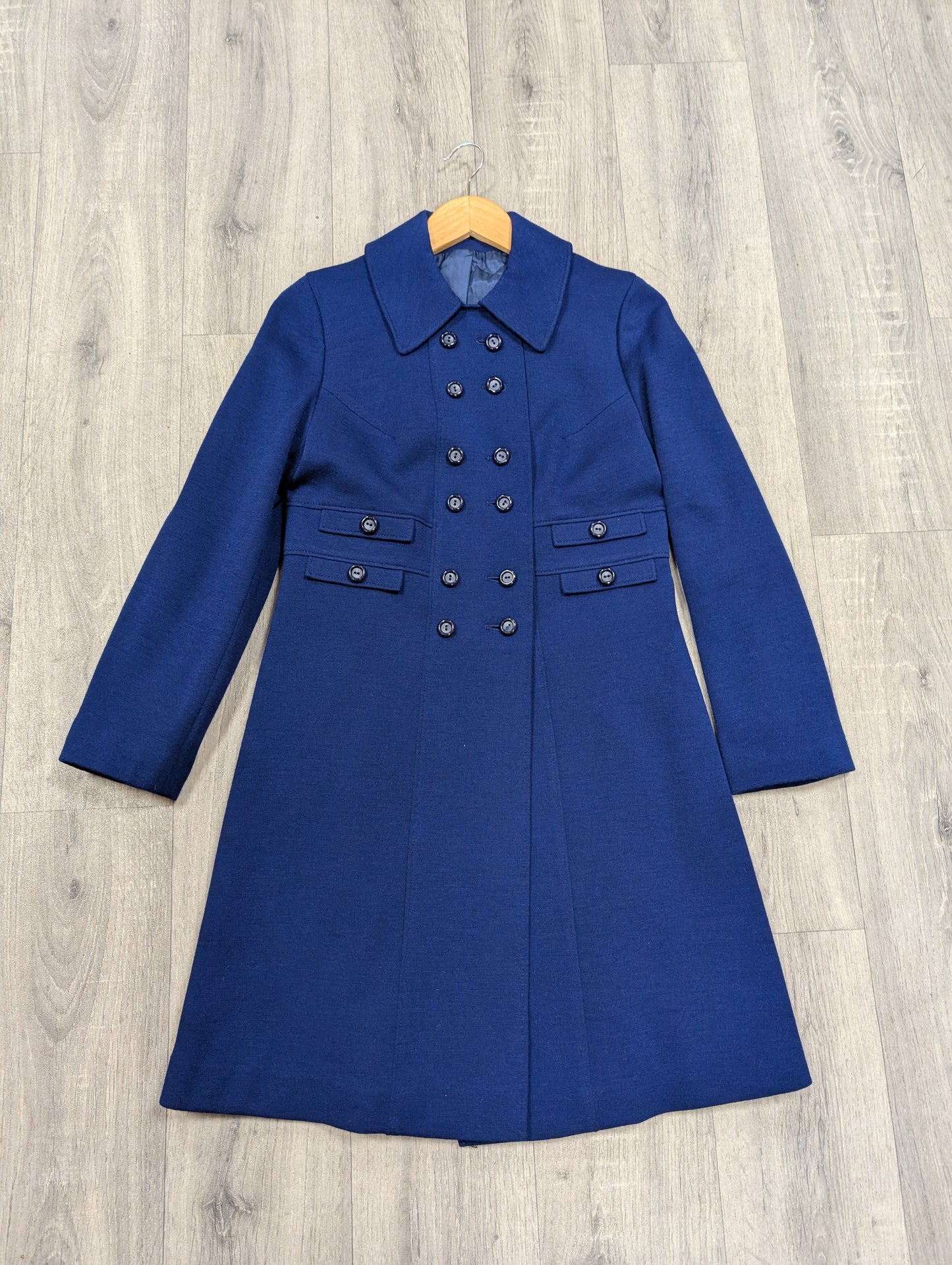 1960s Lantex Knit pure new wool blue coat - XS/S