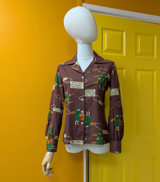 1970s Slim Mate novelty print cotton shirt - XS/S