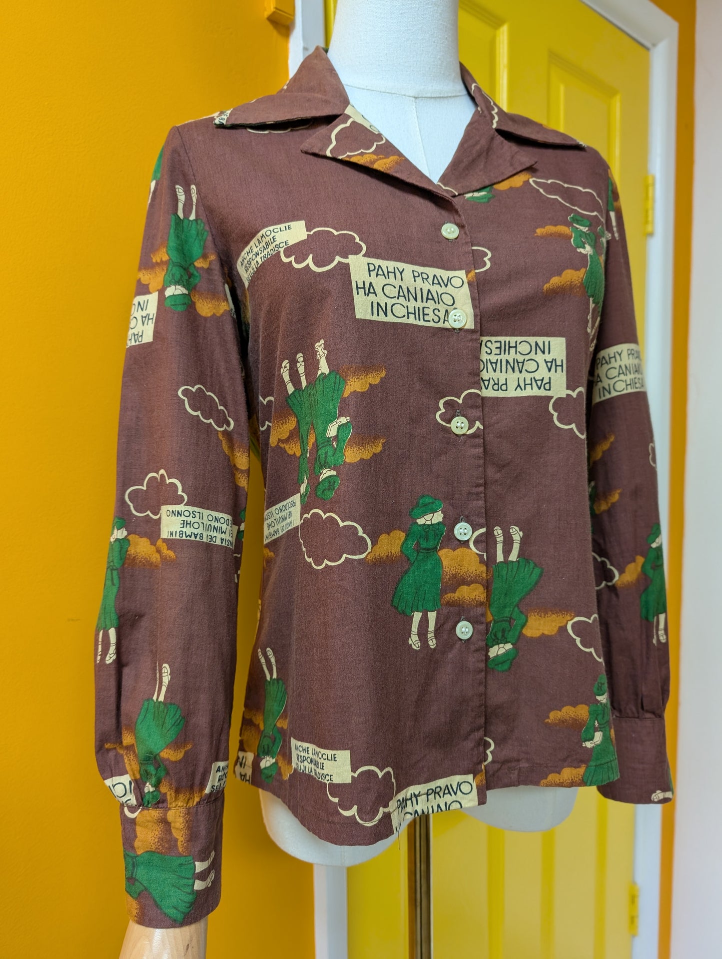 1970s Slim Mate novelty print cotton shirt - XS/S