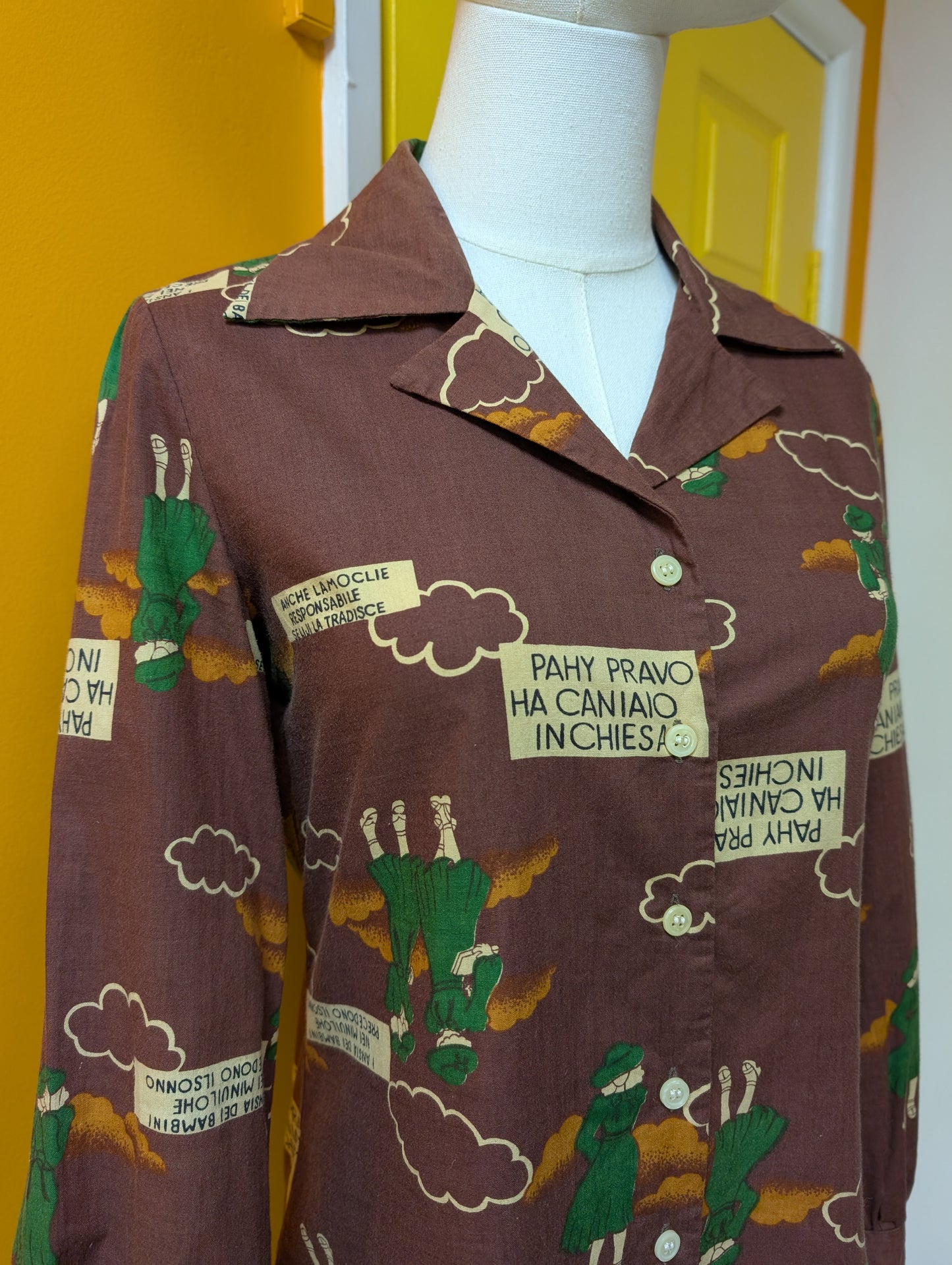 1970s Slim Mate novelty print cotton shirt - XS/S