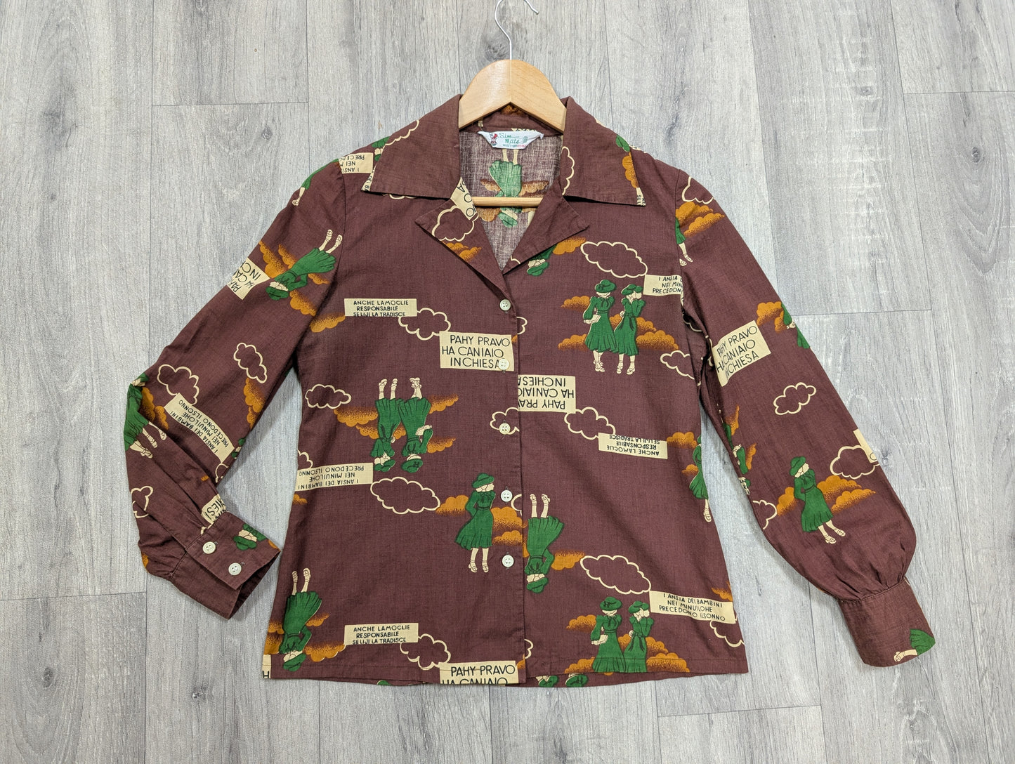 1970s Slim Mate novelty print cotton shirt - XS/S