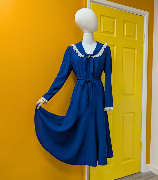 70s/80s Peter Barron blue pure wool dress - 12