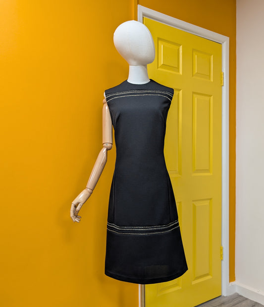 60s/70s Lerose black dress with sparkle - Size 12/14