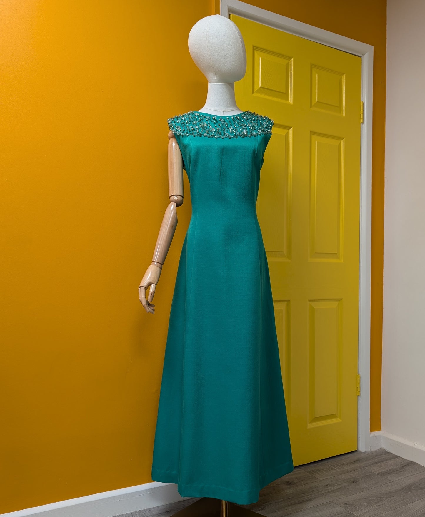 1960s Berkertex green wool maxi dress - Size 12/14