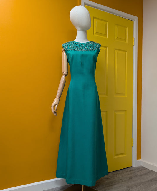 1960s Berkertex green wool maxi dress - Size 12/14