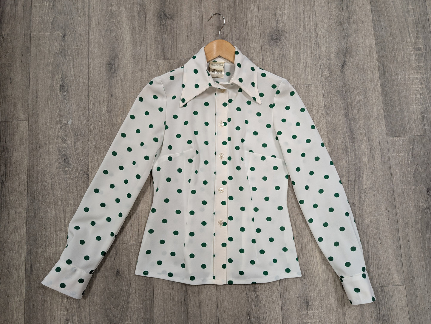 1970s white/green spotty shirt - XS/S