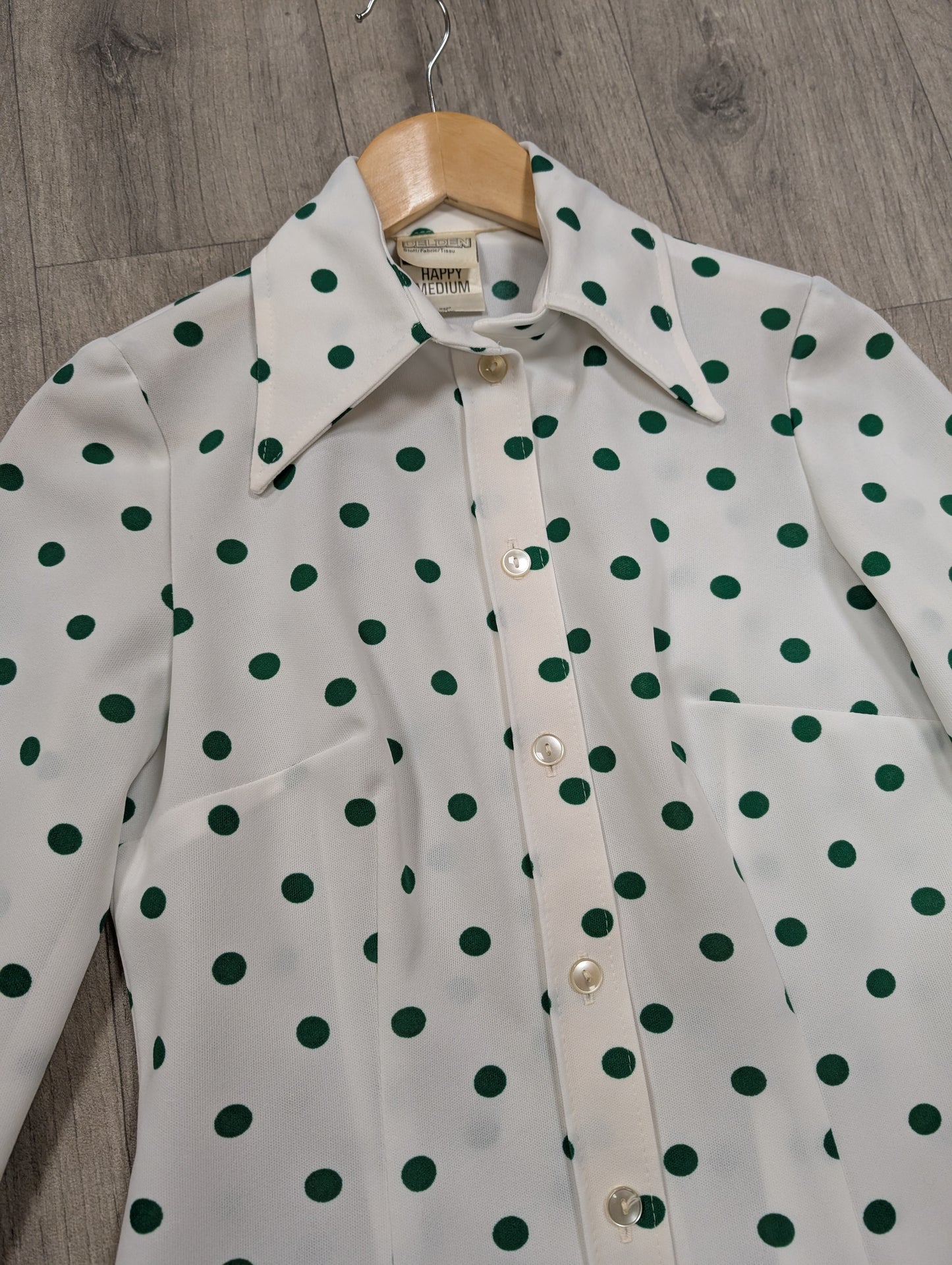 1970s white/green spotty shirt - XS/S