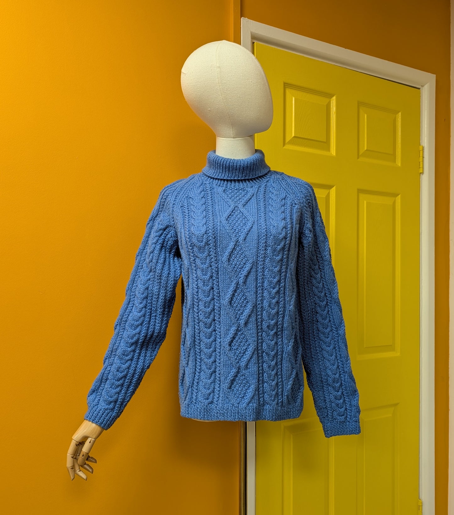 Hand-knitted blue roll neck jumper - XS/S