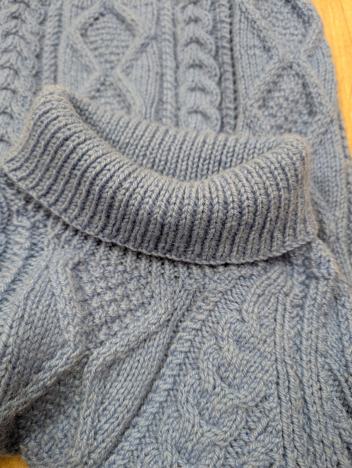 Hand-knitted blue roll neck jumper - XS/S