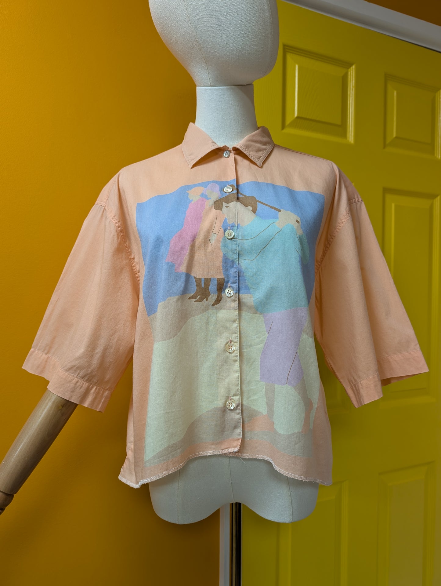 1980s Mondi Art Deco print cotton shirt