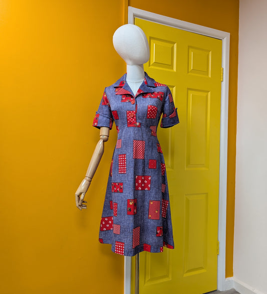 Cute 1970s Spinney patchwork print dress - S/8/10