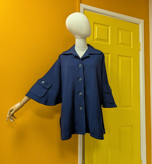 1970s Windsmoor navy blue wool cape coat - S/M