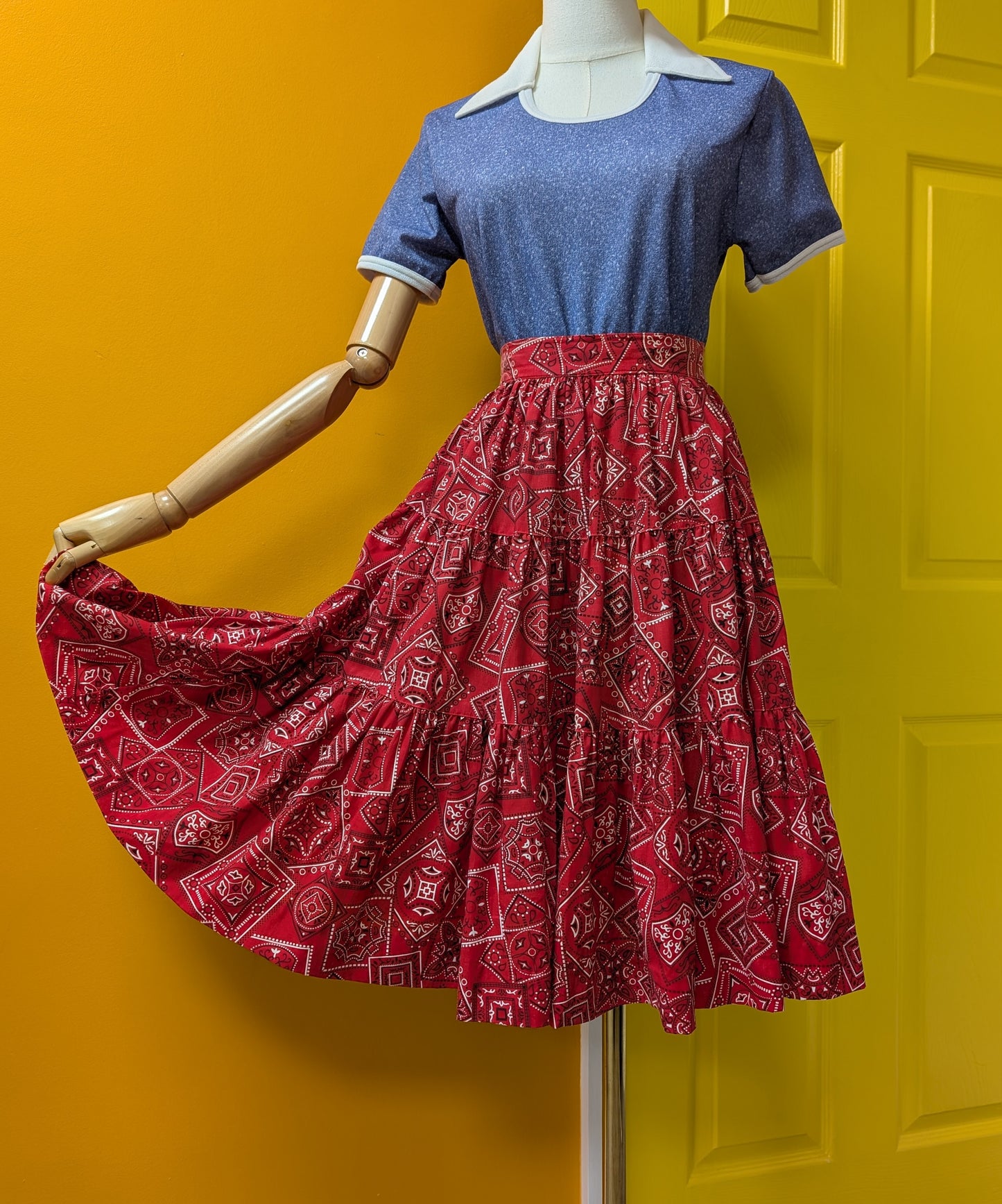 1970s Rockmount Ranchwear red bandana print cotton circle skirt - 26"-28" waist