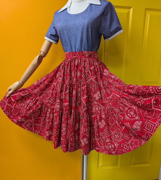 1970s Rockmount Ranchwear red bandana print cotton circle skirt - 26"-28" waist