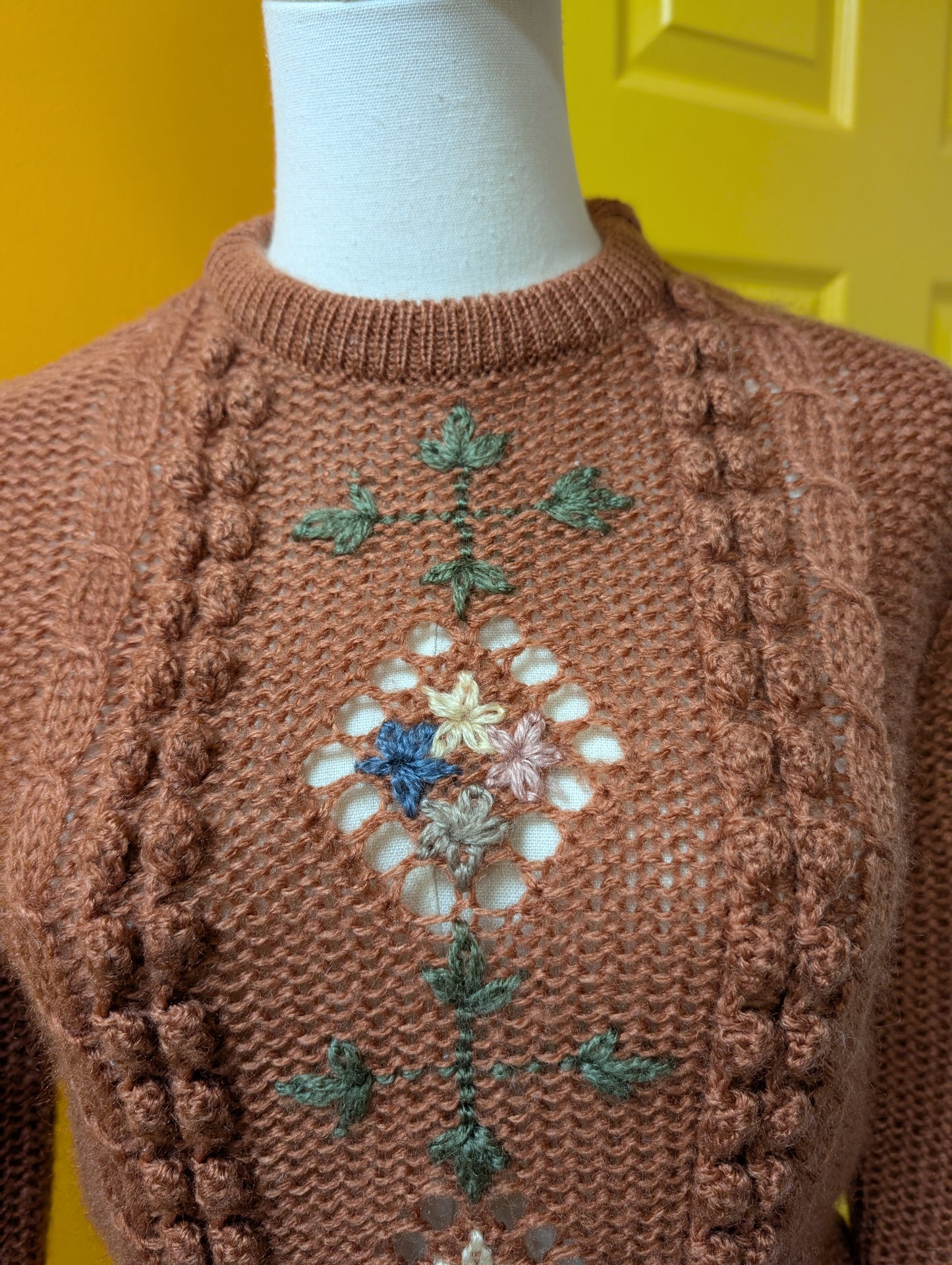 1970s Honeysuckle acrylic jumper - XS/S