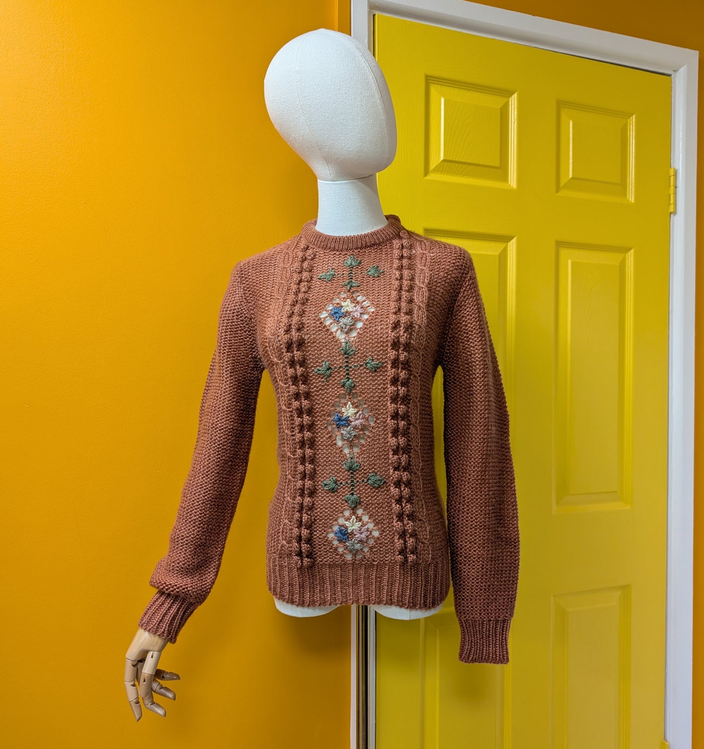 1970s Honeysuckle acrylic jumper - XS/S