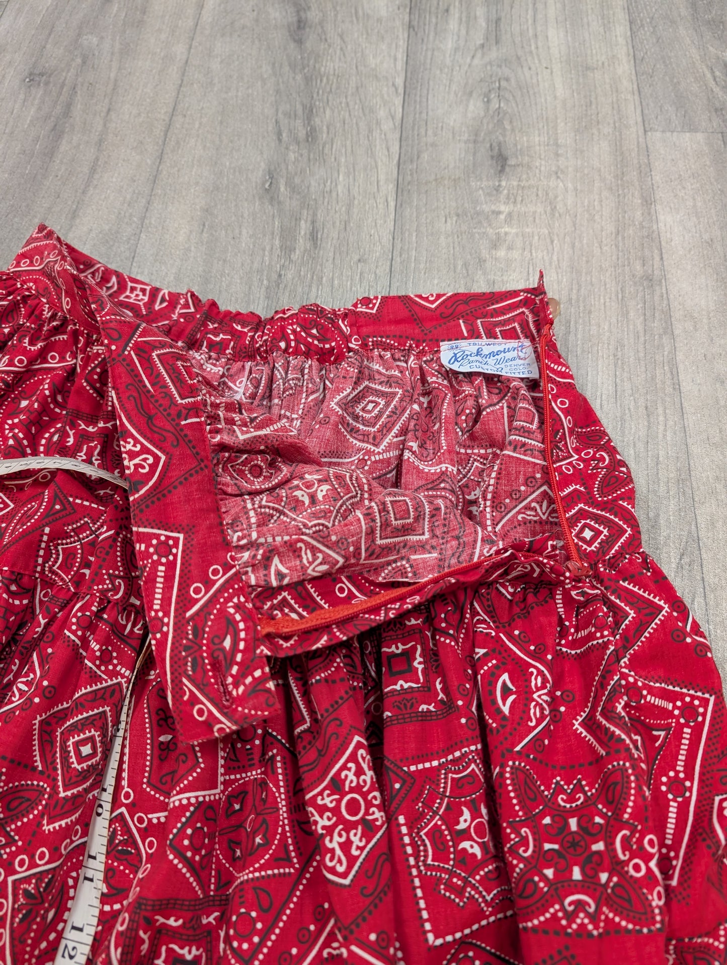 1970s Rockmount Ranchwear red bandana print cotton circle skirt - 26"-28" waist