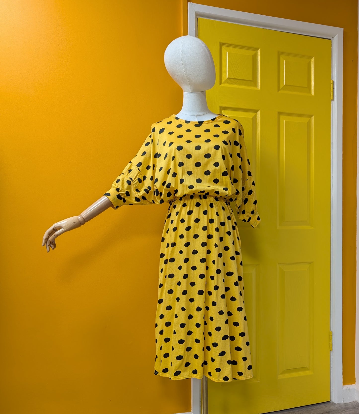 1980s St Michael yellow/black cotton dress