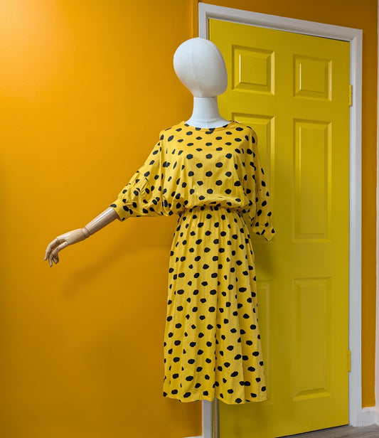 1980s St Michael yellow/black cotton dress