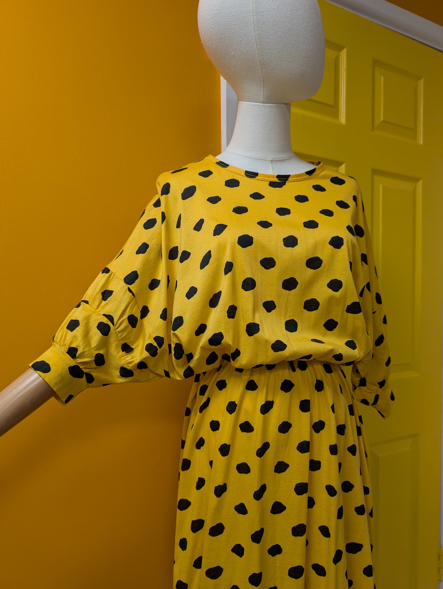 1980s St Michael yellow/black cotton dress