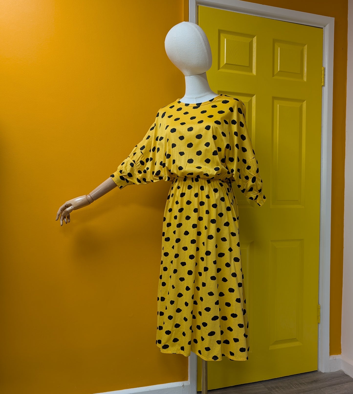 1980s St Michael yellow/black cotton dress