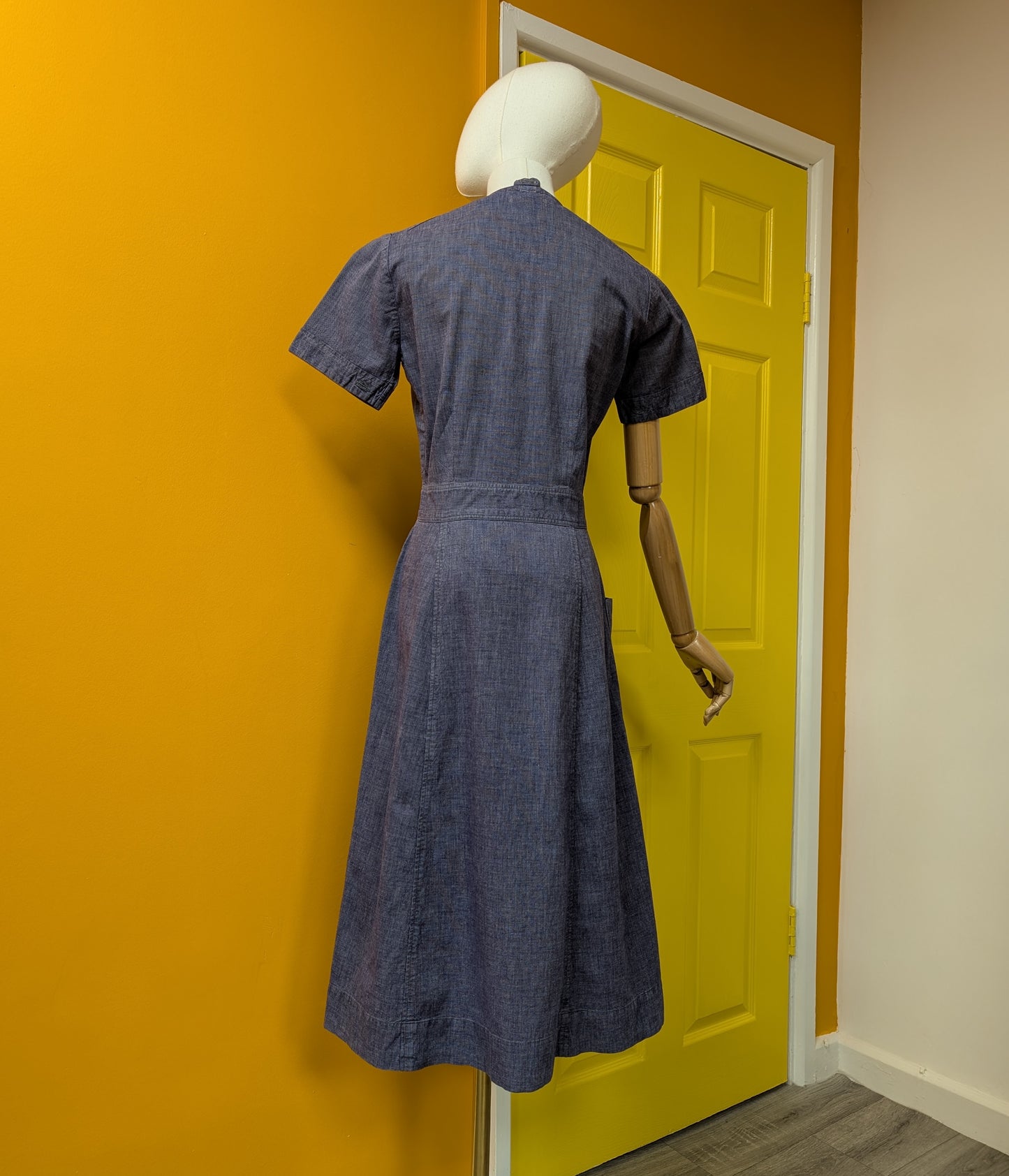 1940s Dutch chambray selvedge workwear dress nurse uniform - Size 8