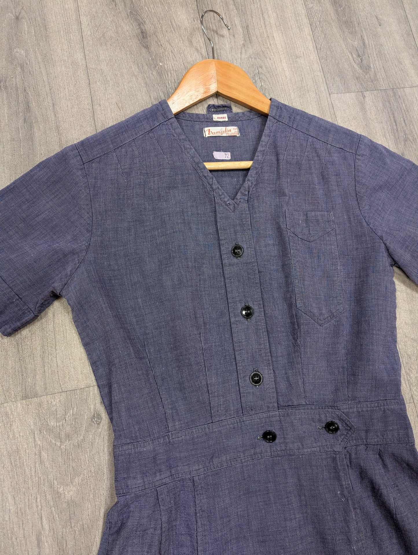 1940s Dutch chambray selvedge workwear dress nurse uniform - Size 8