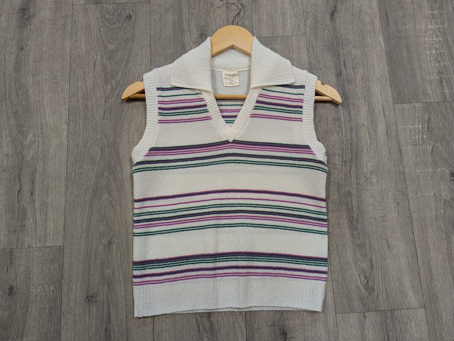 1970s sleeveless striped collared top